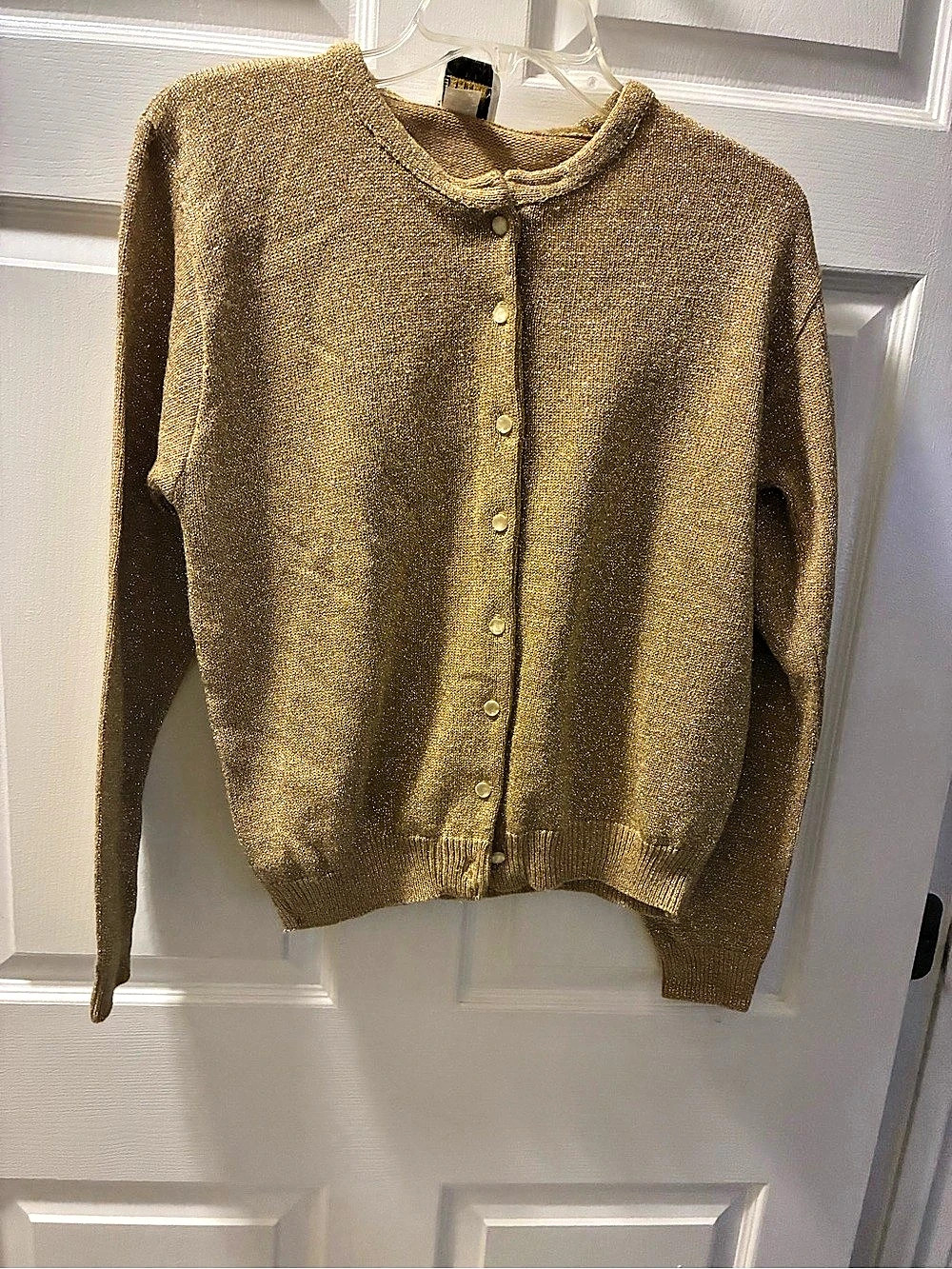 Vintage Bentley Metallic Button-Front Cardigan in Gold Large Like New